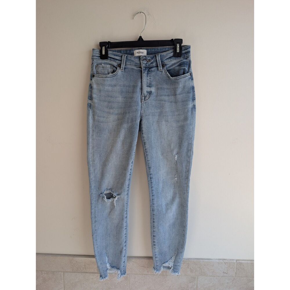 Pistola Jeans Women's 26 Light Wash Distresesed Skinny Ankle Raw Frayed Hem